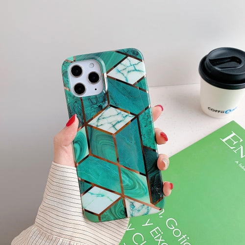 Plating Splicing Pattern Soft TPU Protective Case for iPhone 11(Dark Green Lattice)