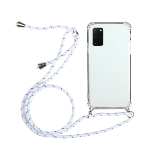 For Samsung Galaxy A51 5G Four-Corner Anti-Fall Transparent TPU Protective Case with Lanyard(White)