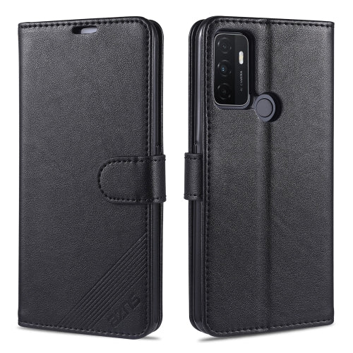 For OPPO A32 / A53 (2020) AZNS Sheepskin Texture Horizontal Flip Leather Case with Holder & Card Slots & Wallet(Black)