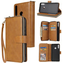 For Huawei P40 Lite E Zipper Wallet Bag Horizontal Flip PU Leather Case with Holder & 9 Card Slots & Wallet & Lanyard & Photo Frame(Brown)