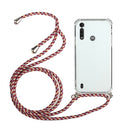 For Motorola Moto G8 Power Lite Four-Corner Anti-Fall Transparent TPU Protective Case with Lanyard(Red Grey)