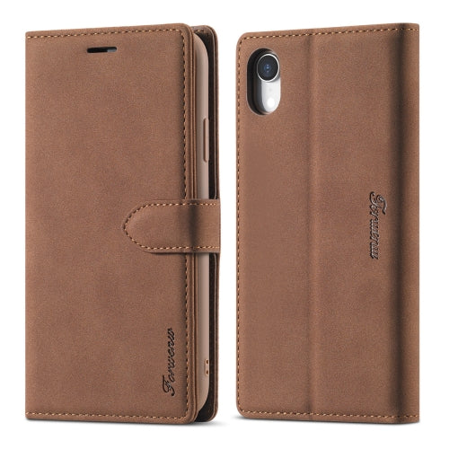 For iPhone XR Forwenw F1 Series Matte Strong Magnetism Horizontal Flip Leather Case with Holder & Card Slots & Wallet & Photo Frame(Brown)