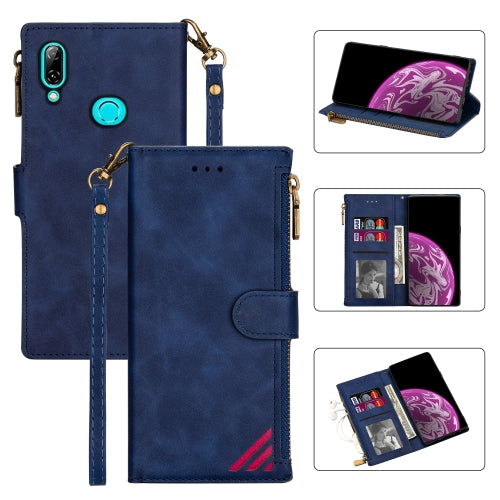 For Samsung Galaxy A40 Zipper Multi-card Slots Horizontal Flip PU Leather Case with Holder & Card Slots & Wallet & Lanyard & Photo Frame(Blue)