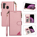 For Samsung Galaxy A21 Zipper Multi-card Slots Horizontal Flip PU Leather Case with Holder & Card Slots & Wallet & Lanyard & Photo Frame(Rose Gold)