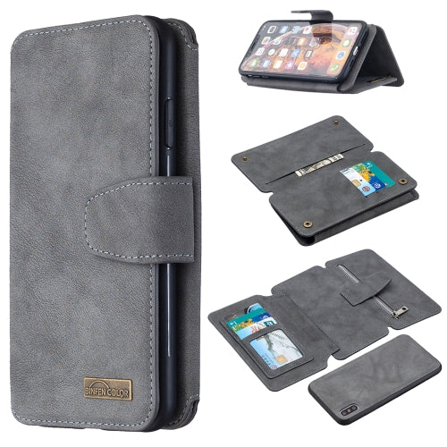 Detachable Frosted Magnetic Horizontal Flip Leather Case with Card Slots & Holder & Zipper Wallet & Photo Frame For iPhone XS Max(Grey)