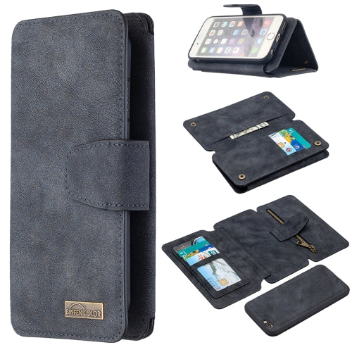 Detachable Frosted Magnetic Horizontal Flip Leather Case with Card Slots & Holder & Zipper Wallet & Photo Frame For iPhone 6(Black Blue)