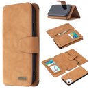 Detachable Frosted Magnetic Horizontal Flip Leather Case with Card Slots & Holder & Zipper Wallet & Photo Frame For iPhone 12 mini(Brown)
