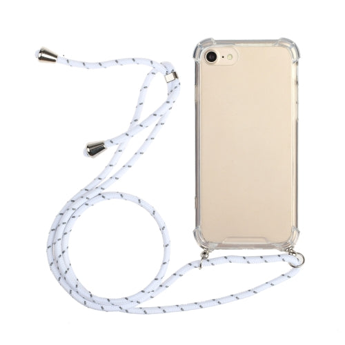 Four-Corner Shockproof Transparent TPU Protective Case with Lanyard For iPhone SE 2020 / 8 / 7(White)