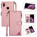 For Huawei Y7 (2019) Zipper Multi-card Slots Horizontal Flip PU Leather Case with Holder & Card Slots & Wallet & Lanyard & Photo Frame(Rose Gold)