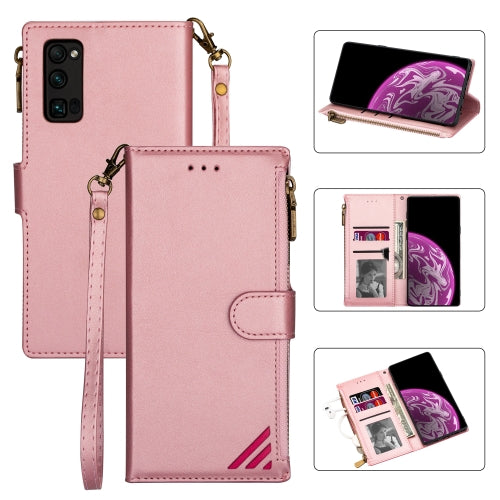 For Huawei Honor 30 Pro Zipper Multi-card Slots Horizontal Flip PU Leather Case with Holder & Card Slots & Wallet & Lanyard & Photo Frame(Rose Gold)