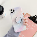 Shockproof Colorful Glitter Marble Protective Case with Airbag Holder For iPhone 12 Pro(Pink Blue)