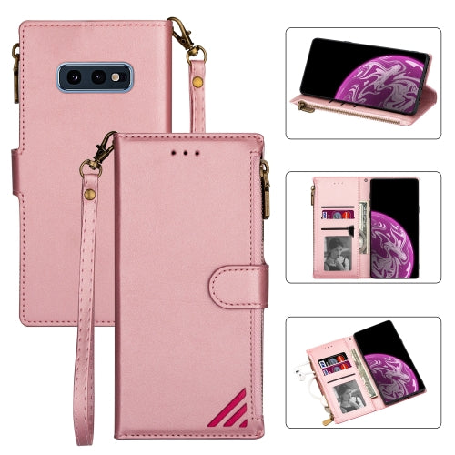 For Samsung Galaxy S10e Zipper Multi-card Slots Horizontal Flip PU Leather Case with Holder & Card Slots & Wallet & Lanyard & Photo Frame(Rose Gold)