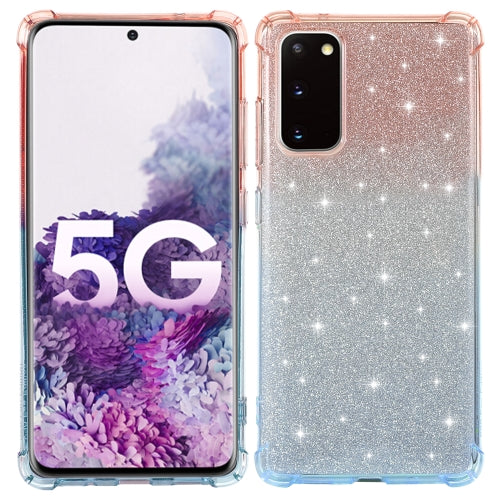 For Samsung Galaxy S20 FE 5G Gradient Glitter Powder Shockproof TPU Protective Case(Orange Blue)