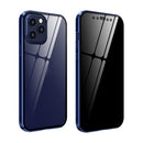 Double Sides Tempered Glass Magnetic Adsorption Metal Frame Anti-peep Screen Case For iPhone 12 Pro Max(Blue)