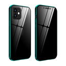 Double Sides Tempered Glass Magnetic Adsorption Metal Frame Anti-peep Screen Case For iPhone 12 mini(Bright Green)