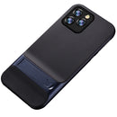 Plaid Texture Non-slip TPU + PC Case with Holder For iPhone 12 Pro Max(Dark Blue)