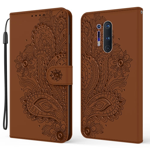 For OnePlus 8 Pro 3D Peacock Embossed Pattern Horizontal Flip Leather Case with Holder & Card Slot & Wallet & Lanyard(Brown)