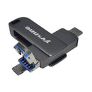Yvonne Type-C / USB-C + USB + Micro USB OTG U Disk USB Flash Drive, Capacity:256GB(Black)