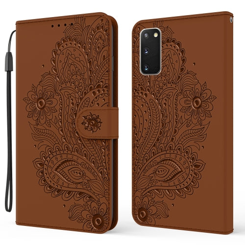 For Samsung Galaxy S20 Peacock Embossed Pattern Horizontal Flip Leather Case with Holder & Card Slots & Wallet & Lanyard(Brown)