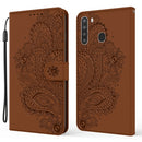 For Samsung Galaxy A21(EU Version) Peacock Embossed Pattern Horizontal Flip Leather Case with Holder & Card Slots & Wallet & Lanyard(Brown)
