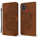 For Samsung Galaxy A21s Peacock Embossed Pattern Horizontal Flip Leather Case with Holder & Card Slots & Wallet & Lanyard(Brown)
