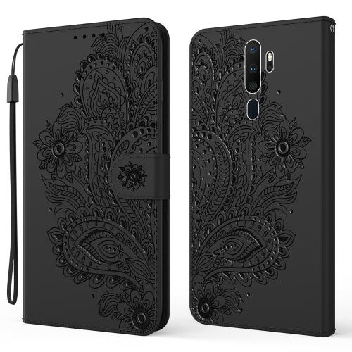 For OPPO A9 (2020) / A5 (2020) Peacock Embossed Pattern Horizontal Flip Leather Case with Holder & Card Slots & Wallet & Lanyard(Black)