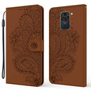 For Xiaomi Redmi Note 9 Peacock Embossed Pattern Horizontal Flip Leather Case with Holder & Card Slots & Wallet & Lanyard(Brown)