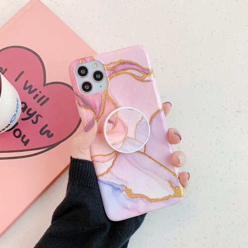 Irregular Marble Pattern Shockproof Protective Case with Holder For iPhone 11(Shining Gold Pink)