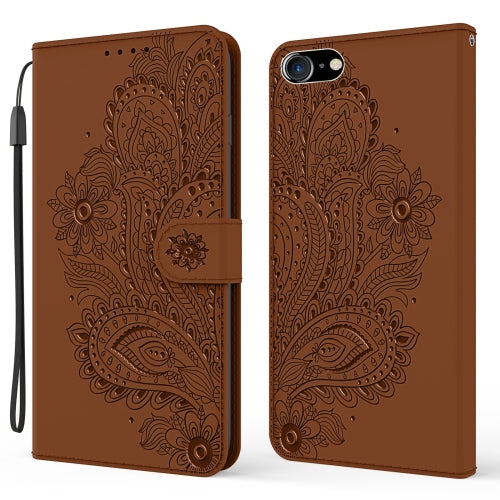 For iPhone 7 Plus / 8 Plus Peacock Embossed Pattern Horizontal Flip Leather Case with Holder & Card Slots & Wallet & Lanyard(Brown)