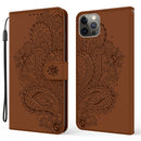 For iPhone 12 Pro Max Peacock Embossed Pattern Horizontal Flip Leather Case with Holder & Card Slots & Wallet & Lanyard(Brown)