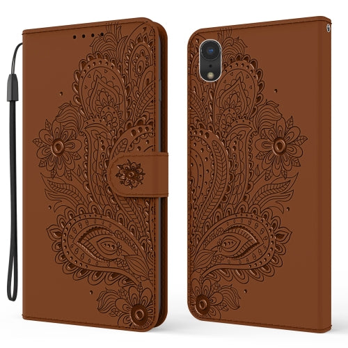 For iPhone XS Max Peacock Embossed Pattern Horizontal Flip Leather Case with Holder & Card Slots & Wallet & Lanyard(Brown)