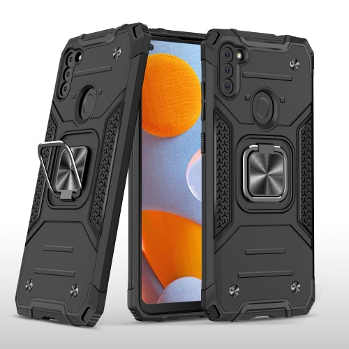 For Samsung Galaxy A11 (EU Version) Magnetic Armor Shockproof TPU + PC Case with Metal Ring Holder(Black)