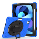 For iPad Air (2020) 10.9 360 Degree Rotation PC + Silicone Protective Case with Holder & Hand-strap(Blue)