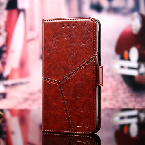 For Samsung Galaxy A20e Geometric Stitching Horizontal Flip TPU + PU Leather Case with Holder & Card Slots & Wallet(Dark Brown)