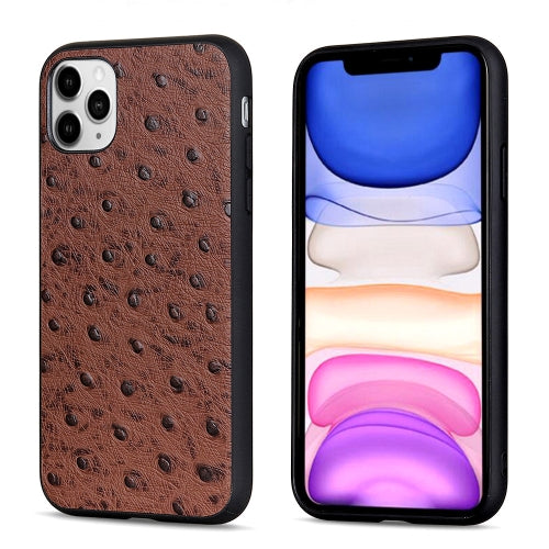 Ostrich Texture Genuine Leather Protective Case For iPhone 11 Pro(Brown)