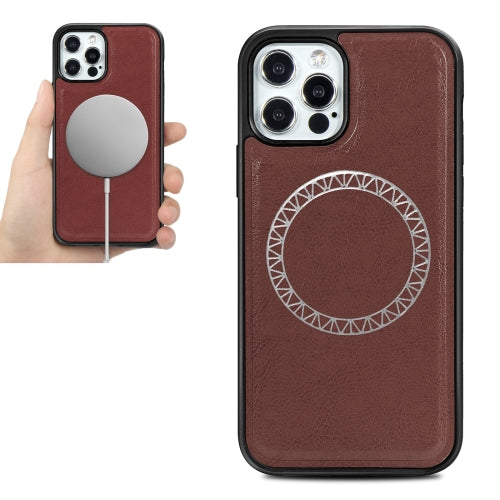 Crazy Horse Texture PU Leather Skin Magnetic Patch TPU Shockproof Magsafe Case For iPhone 12 Pro Max(Brown)