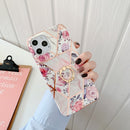 Plating Splicing Pattern Soft TPU Protective Case With Stand Ring Holder For iPhone 12 / 12 Pro(Stitching Retro Flowers)