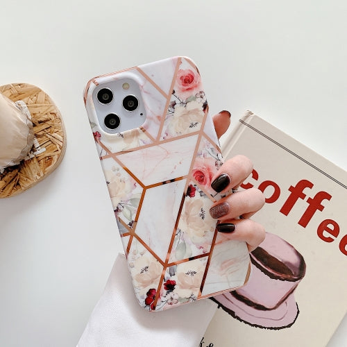 Plating Splicing Pattern Soft TPU Protective Case For iPhone 11 Pro(Stitching White Flowers)