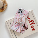 Electroplating Stitching Pattern Soft TPU Protective Case With Folding Holder For iPhone 11 Pro Max(Stitching Pink Flowers)