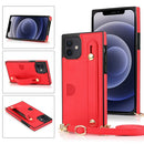 PU+TPU Shockproof Protective Case with Crossbody Lanyard & Holder & Card Slot & Wrist Strap For iPhone 12 mini(Red)