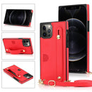 PU+TPU Shockproof Protective Case with Crossbody Lanyard & Holder & Card Slot & Wrist Strap For iPhone 12 / 12 Pro(Red)