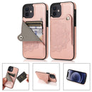 Mandala Embossed Pattern PU+TPU Protective Case with Card Slots & Holder For iPhone 12 mini(Rose Gold)
