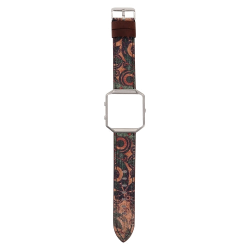 For Fitbit Blaze Retro Flowers Series Leather Replacement Strap Watchband(Green Flowers)