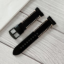 For OPPO Watch 46mm Fish Bone Hand Suture Leather Replacement Strap Watchband(Black)