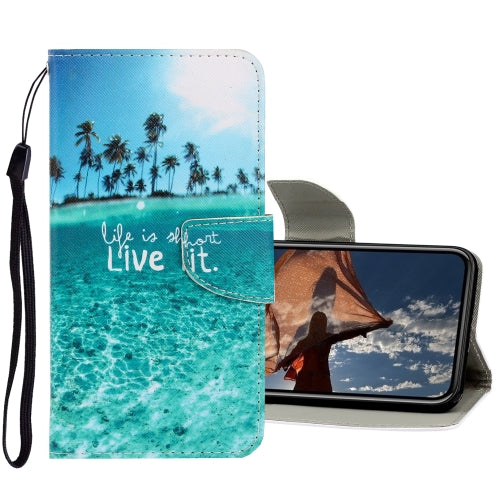 3D Colored Drawing Horizontal Flip PU Leather Case with Holder & Card Slots & Wallet For iPhone 12 / 12 Pro(Coconut Tree)