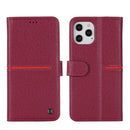 GEBEI Top-grain Leather Horizontal Flip Protective Case with Holder & Card Slots & Wallet & Photo Frame For iPhone 12 / 12 Pro(Wine Red)