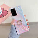 For Samsung Galaxy S20 Ultra Laser Marble Pattern TPU Protective Case with Ring Holder(Pink Floating Cloud)