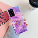 For Samsung Galaxy A51 Laser Marble Pattern TPU Protective Case with Ring Holder(Purple Marble)