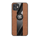 XINLI Stitching Cloth Textue Shockproof TPU Protective Case with Ring Holder For iPhone 12 Mini(Brown)