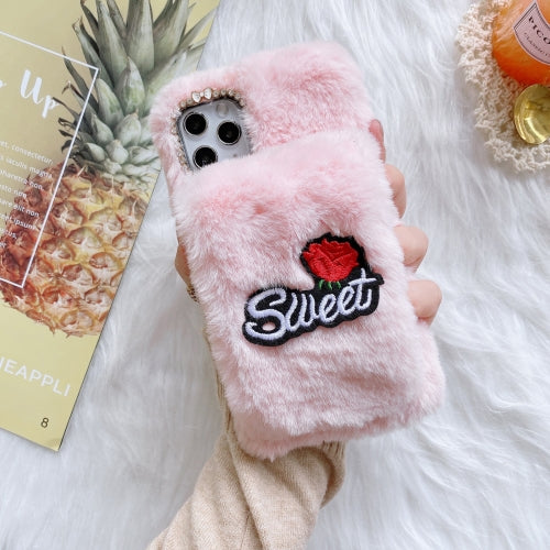 Rose Flower Hand Warmer Plush Shockproof TPU Case For iPhone 11(Pink)